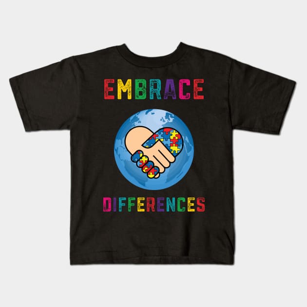 Embrace Differences Autism Awareness Day Month Kids T-Shirt by mrsmitful01